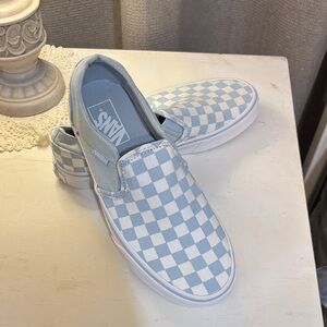 Vans Light Blue Checkered Slip-On Sneakers